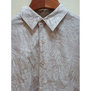 Tasso Elba Island Shirt Mens XL Beige Silk Linen Hawaiian Floral Button Up